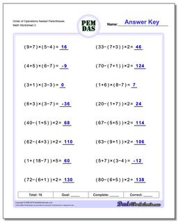 Order of Operations Nested Parentheses /worksheets/order-of-operations.html Worksheet