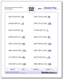 Order of Operations Worksheets