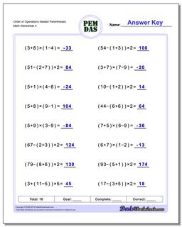 Order of Operations Worksheets