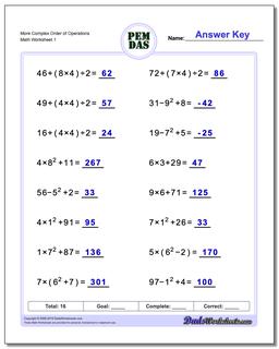 Order of Operations Worksheets