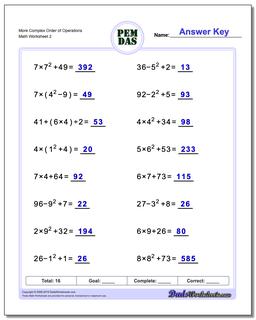More Complex Order of Operations /worksheets/order-of-operations.html Worksheet