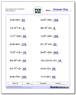 More Complex Order of Operations Worksheet