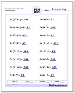 More Complex Order of Operations Worksheet