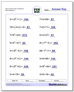 Order of Operations Worksheets