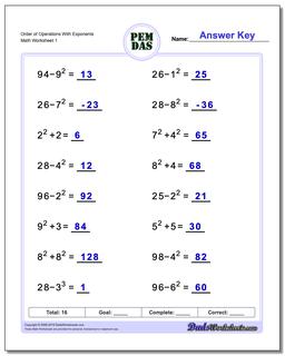 Order of Operations Worksheets