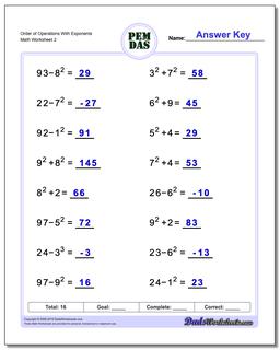 Order of Operations With Exponents /worksheets/order-of-operations.html Worksheet