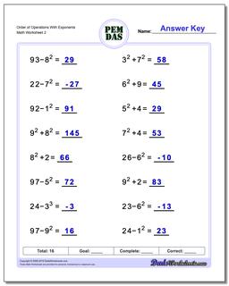 Order of Operations Worksheets