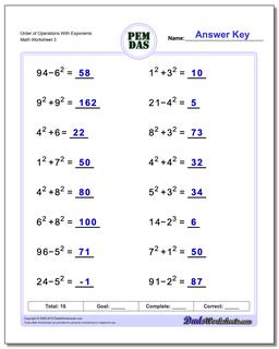 Order of Operations Worksheets