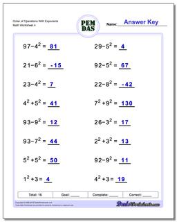 Order of Operations With Exponents Worksheet