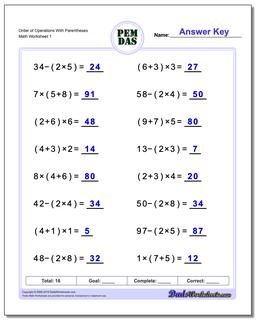 Order of Operations Worksheets