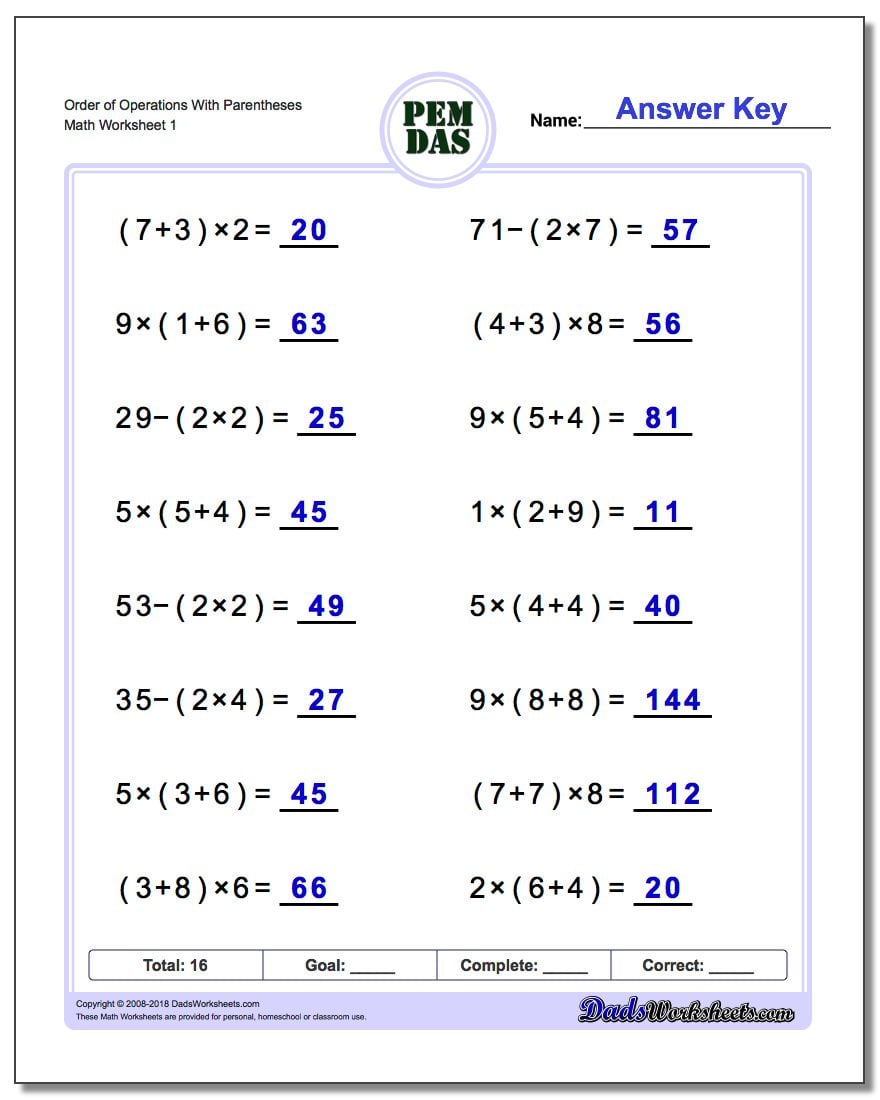 order of operations with parentheses v1