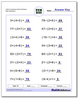 Order of Operations With Parentheses /worksheets/order-of-operations.html Worksheet