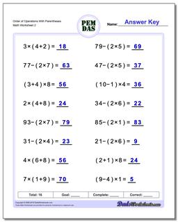 Order of Operations Worksheets