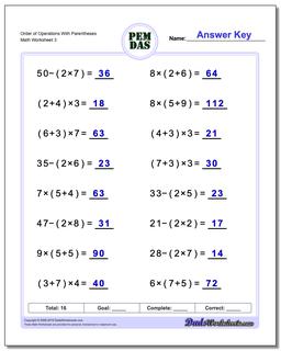 Order of Operations Worksheets