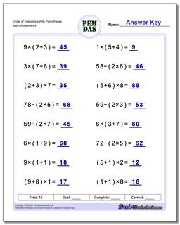 Order of Operations Worksheets