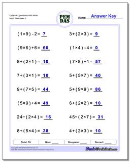 Order of Operations Worksheets