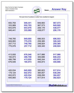 Ordering Numbers Worksheet More Put the Six Digit in Least to Greatest Order