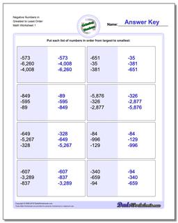 Ordering Numbers Worksheet Negative in Greatest to Least Order