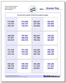 Put the Six Digit Numbers in Least to Greatest Order Worksheet