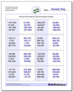 Six Digit Mixed Numbers Greatest to Least Order Worksheet