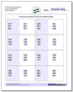 Put the Three Digit Numbers in Least to Greatest Order Worksheet