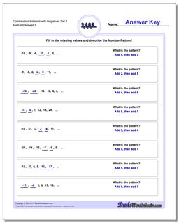 Combination Patterns with Negatives Set 3 Worksheet