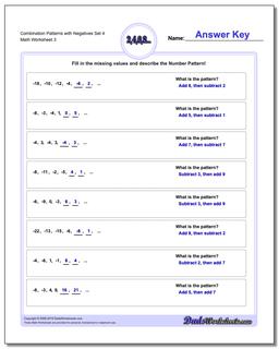 Combination Patterns with Negatives Set 4 Worksheet