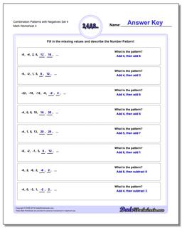 Combination Patterns with Negatives Set 4 Worksheet