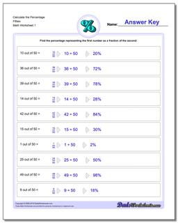 Calculate the Percentage Fifties Percentages Worksheet