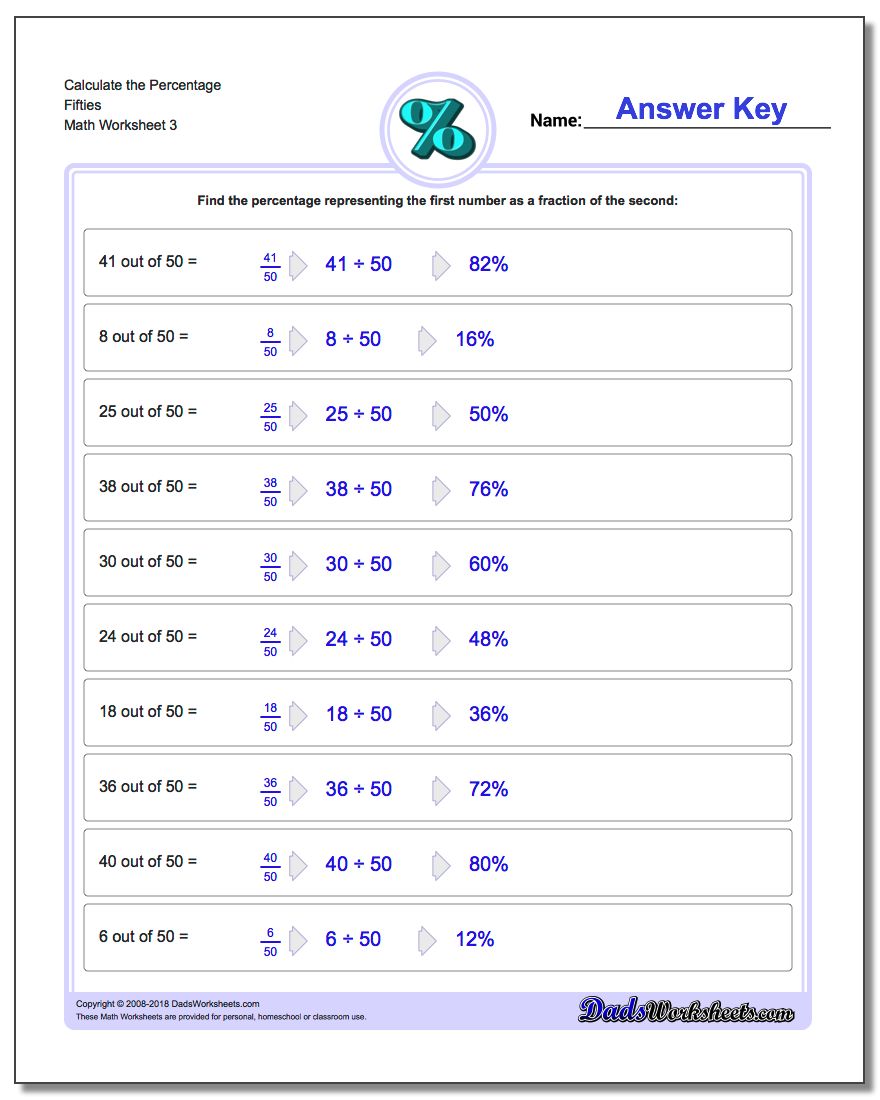 Calculate the Percentage Fifties Worksheet