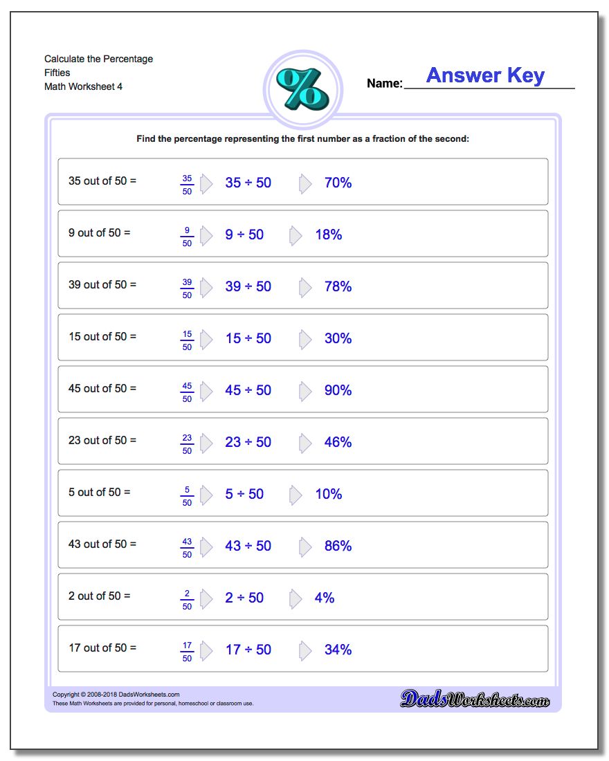 Calculate the Percentage Fifties Worksheet