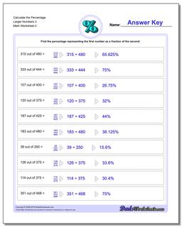 Calculate the Percentage Larger Numbers 3 /worksheets/percentages.html Worksheet