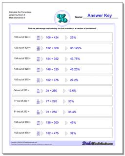 Calculate the Percentage Larger Numbers 3 Worksheet