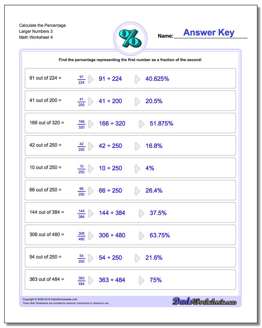 Calculate the Percentage Larger Numbers 3 Worksheet