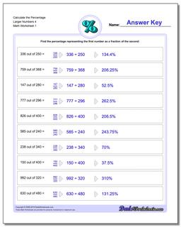 Calculate the Percentage Larger Numbers 4 Percentages Worksheet