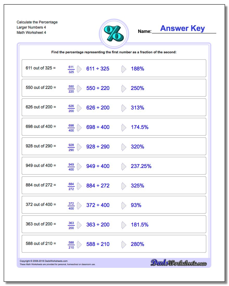 Calculate the Percentage Larger Numbers 4 Worksheet
