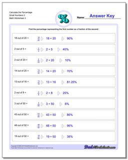 Calculate the Percentage Small Numbers 2 Worksheet