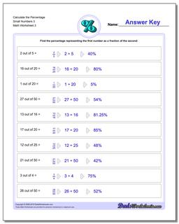 Calculate the Percentage Small Numbers 3 Worksheet