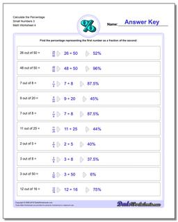Calculate the Percentage Small Numbers 3 Worksheet
