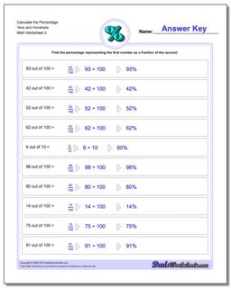 Calculate the Percentage Tens and Hundreds /worksheets/percentages.html Worksheet