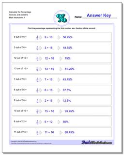 Calculate the Percentage Twelves and Sixteens Percentages Worksheet