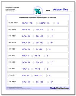Number from Percentage Small Numbers 3 /worksheets/percentages.html Worksheet