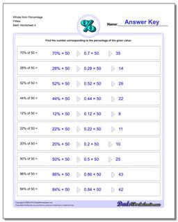 Whole from Percentage Fifties Worksheet