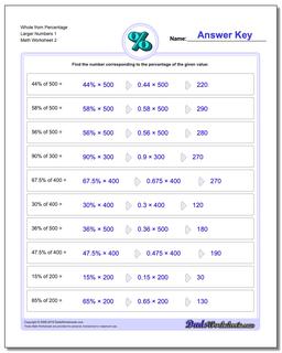 Whole from Percentage Larger Numbers 1 /worksheets/percentages.html Worksheet