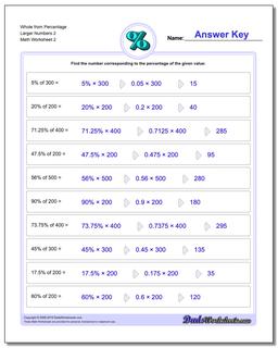 Whole from Percentage Larger Numbers 2 /worksheets/percentages.html Worksheet