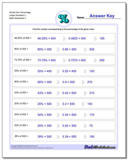 Whole from Percentage Larger Numbers 2 Worksheet