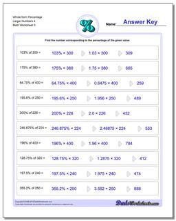 Whole from Percentage Larger Numbers 4 Worksheet