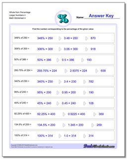Whole from Percentage Larger Numbers 4 Worksheet