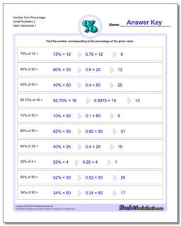 Number from Percentage Small Numbers 2 Percentages Worksheet