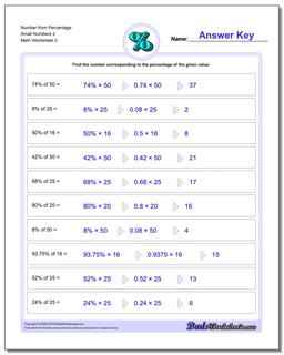 Number from Percentage Small Numbers 2 Worksheet